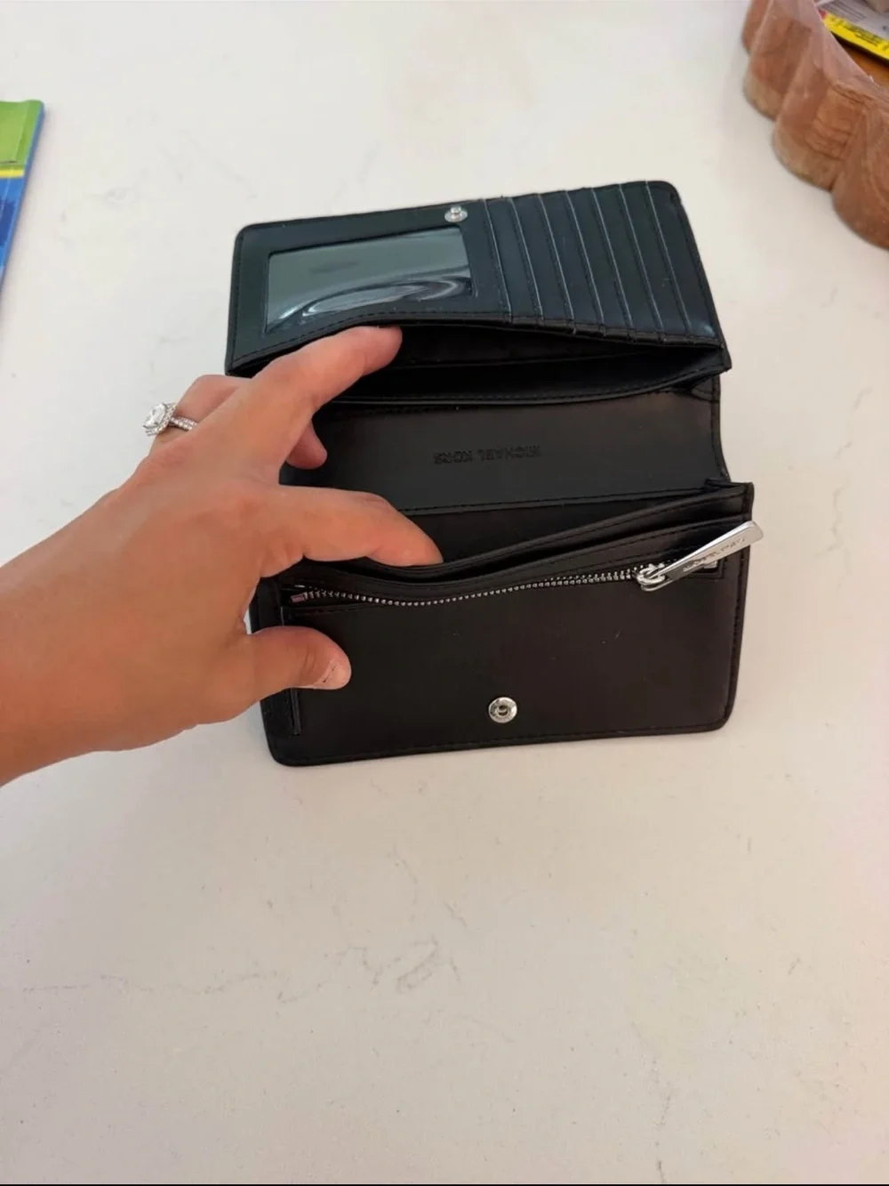 Michael Kors Black Leather Card & Key Holder with Logo